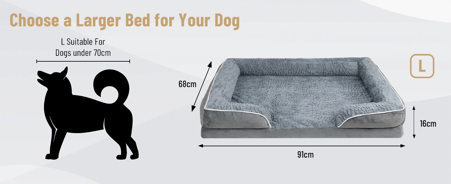Ортопедичне ліжко для собак з піною-пам'яттю, знімний та пральний чохол, подушка-гніздо, неслизьке підложення та водовідштовхувальне покриття. Ліжко для собак з високим бортиком (XL 107*76 см)