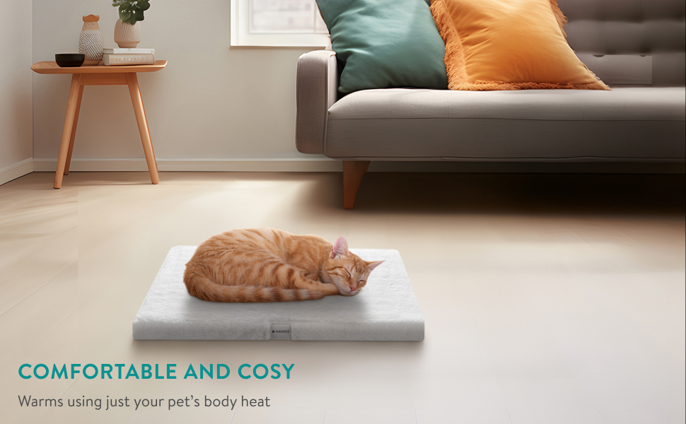 Navaris Тепла ковдра для котів та собак - 60x45x4 см, флатухата, з блискавкою та знімним чохлом - Біла