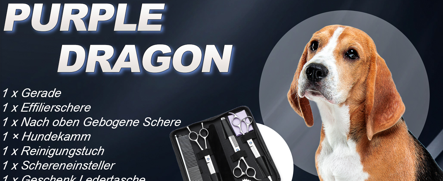Професійний набір ножиць для грумінгу Purple Dragon 3-в-1, 8'' — прямі, зубчасті та вигнуті ножиці для стрижки шерсті собак, котів та інших тварин, сріблясті
