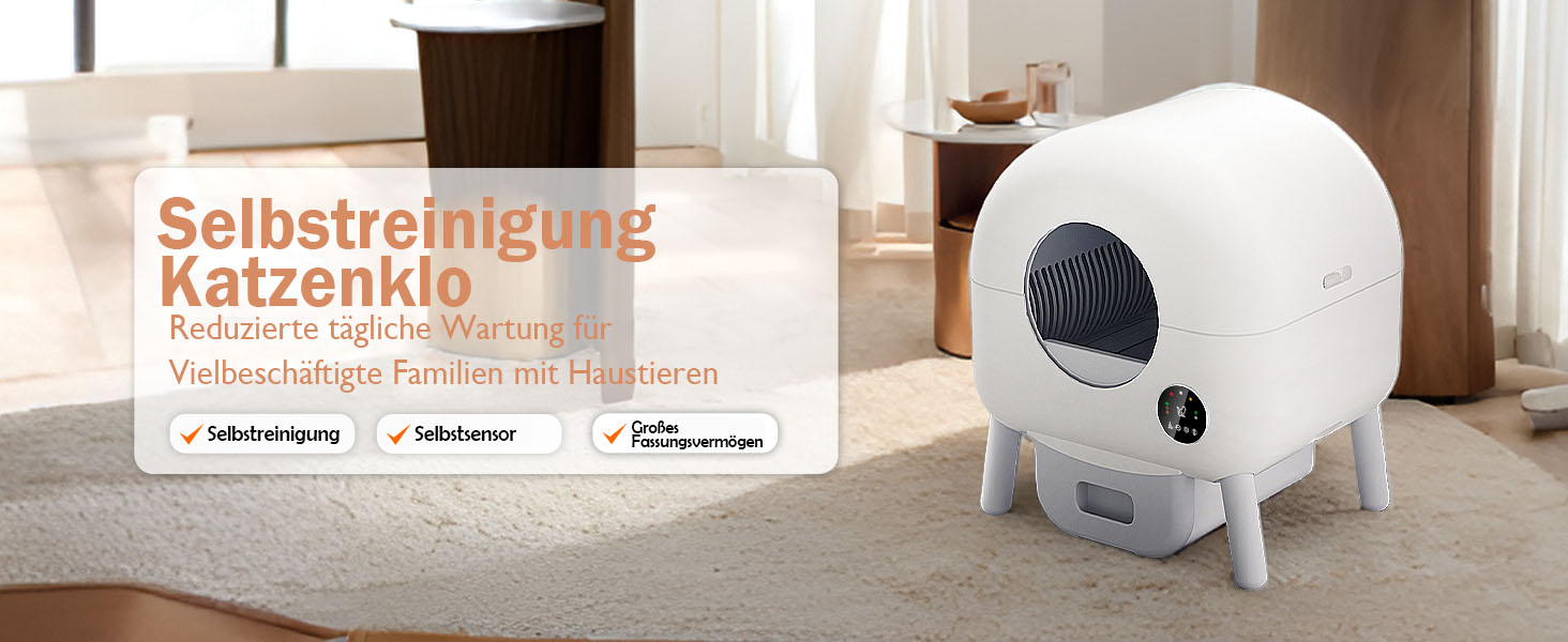 Автоматичний лоток для котів з самоочищенням, 100л, з керуванням через додаток, захист від защемлення, знімний контейнер для сміття, для кількох котів