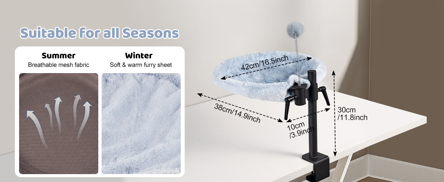 Крісло-гамак для кота Odoland - 360° обертання, регулювання висоти, м'яка лежанка для офісу, 2 знімні чохли, сірий колір