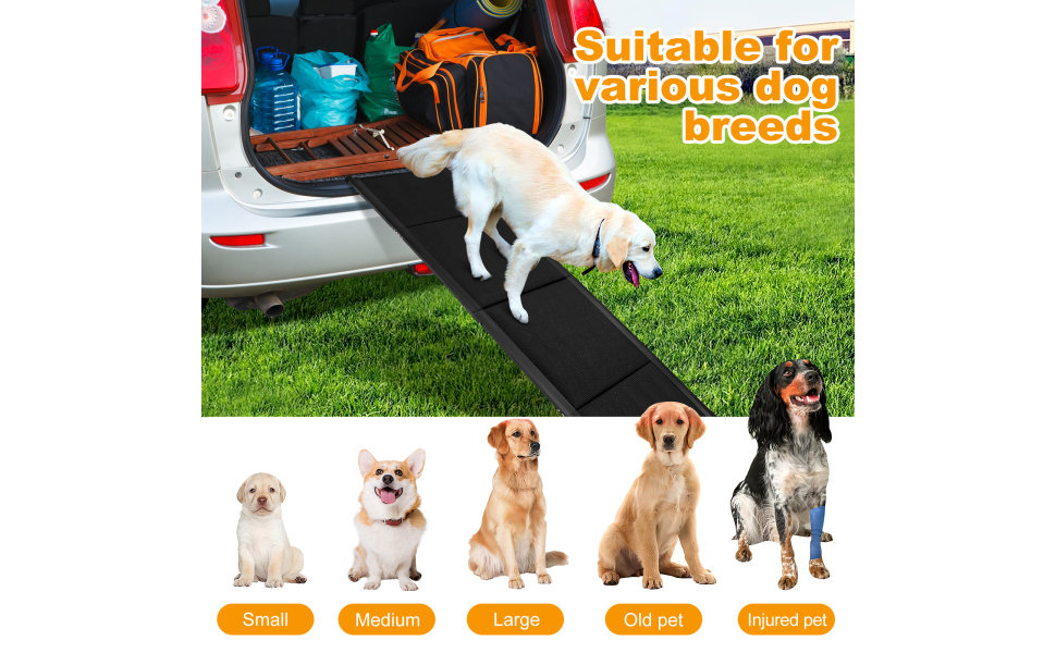 Рампа для собак Hunderampe, 180 x 50 см, авто-складна, антиковзаюча, для легкових автомобілів, позашляховиків та вантажівок, до 110 кг, для великих та літніх собак, алюмінієвий каркас, довга
