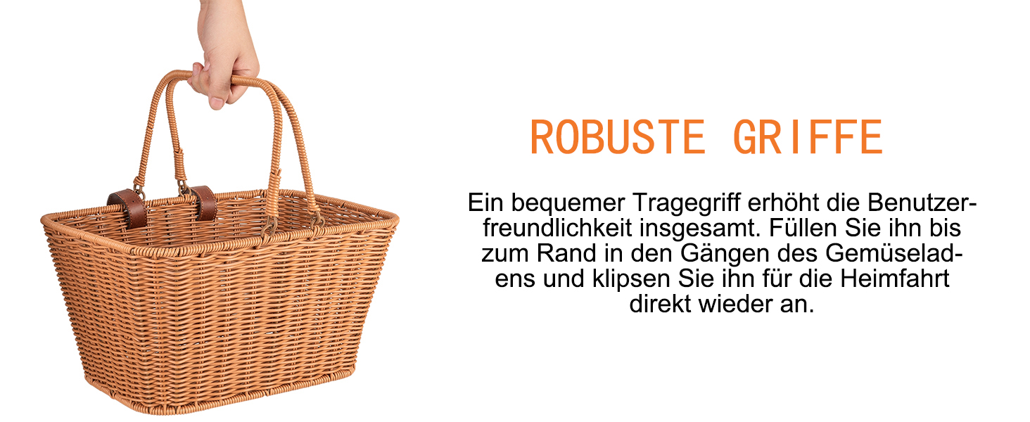 Фарбований велосипедний кошик CXWXC – міцний передній кошик з ручної плетіння з лози з регульованими ремінцями з веганської шкіри, бежевий