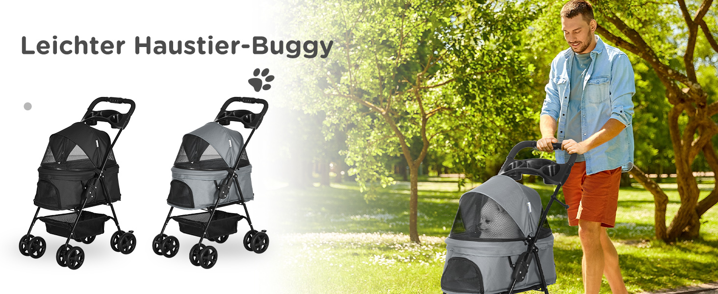 Візок для собак PawHut: зручний та компактний бугі для маленьких собак та котів. Сірий, 67 x 45 x 96 см
