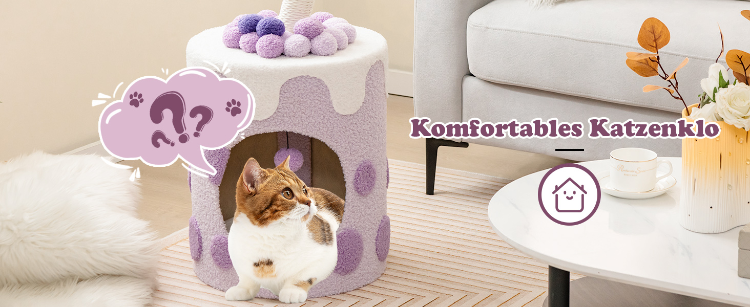 Дряпальня для котів COSTWAY Milktee, кігтеточка з сизалю з іграшками, дряпальний комплекс з будиночком, 37x37x67 см (колір кавовий)