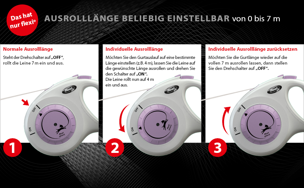 Flexi Select повідок для собак, чорний, 7 м, регулювання 0-7 м, до 25 кг