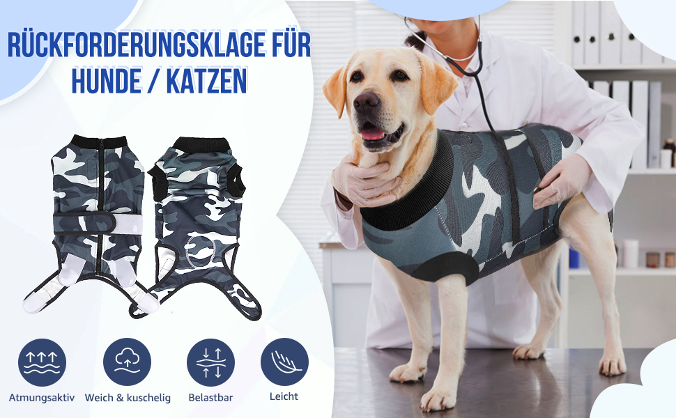 Захисний одяг для собак після операції: комбінезон з блискавкою та липучкою, анти-протікання та захист ран, дихаючий, жовтий (XXL)