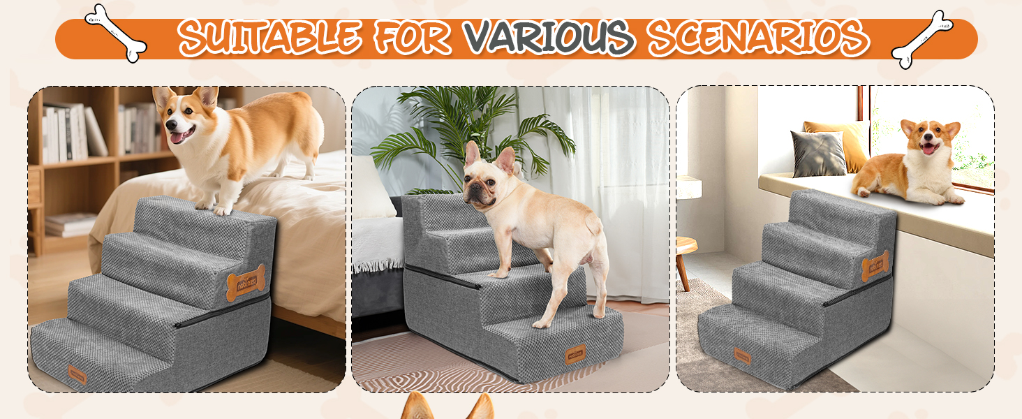 Східці для собак Nobleza – 4 сходинки, пандус для тварин, килимок для видалення ворсу, сходи для котів та собак до ліжка/дивану