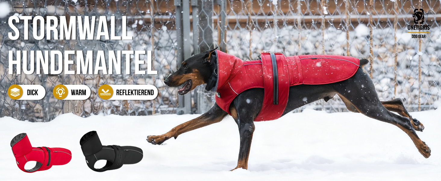 OneTigris STORMWALL Водонепроникний дощовик для собак з регульованою довжиною спини, флісовою підкладкою, світловідбиваючими елементами та коміром з хутра для прогулянок на природі, середніх та великих собак, L (XL:39-64кг, червоний)