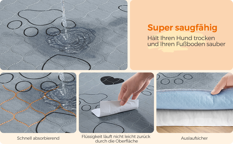 Підстилка для собак Feandrea, 2 шт., XXXL (183x183 см), сіра, витривала, з високою поглинаючою здатністю, нековзна, для дому