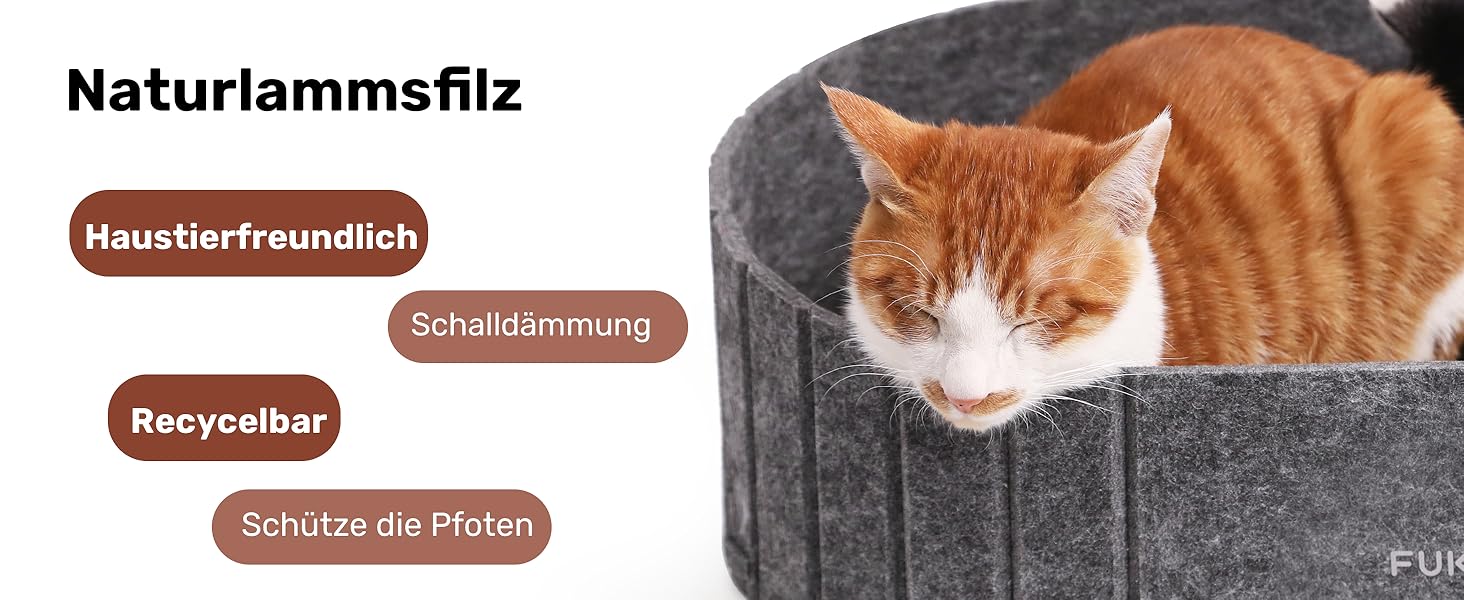 Ліжко для котів FUKUMARU, сіре овальне ліжко-диван з м'яким штучним хутром, філц, 61 см