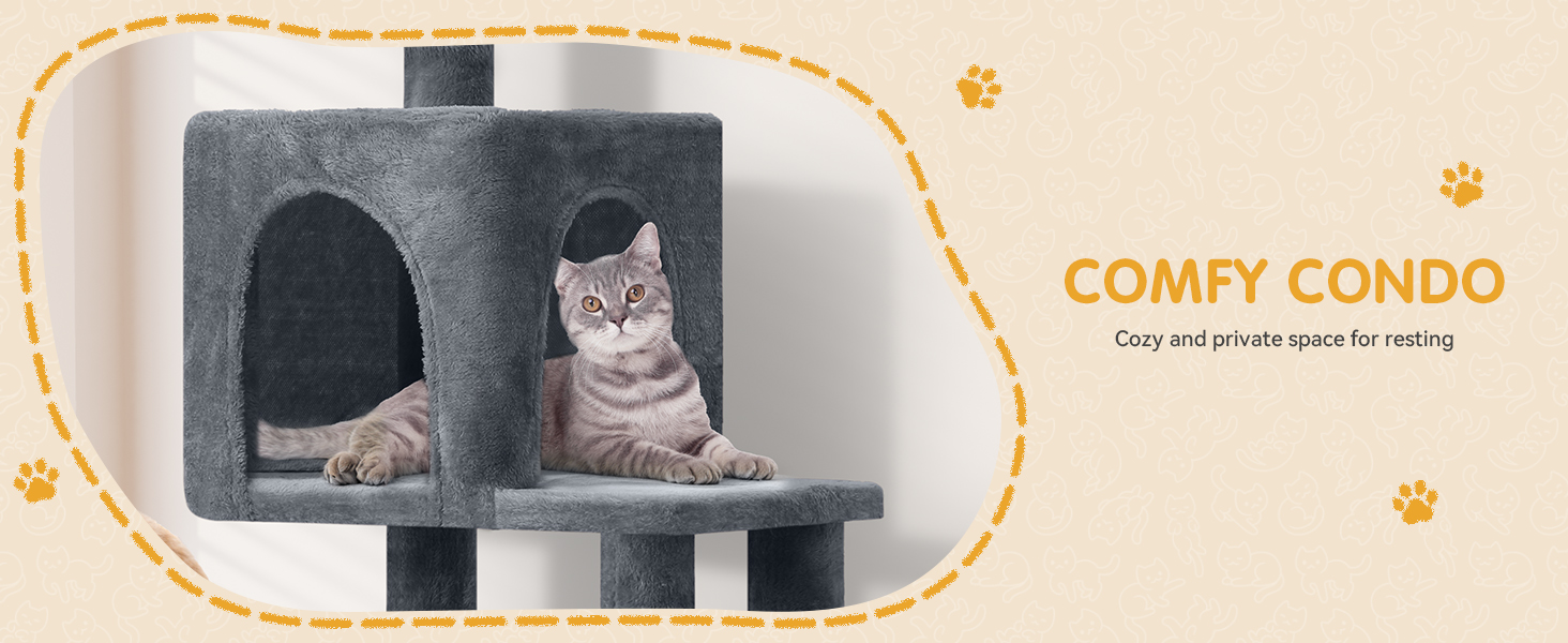 Кігтеточка YITAHOME XXL для котів, 137 см, сіра: 8 стовпів з сизалю, 3 платформи, 2 печери, гамак, іграшки