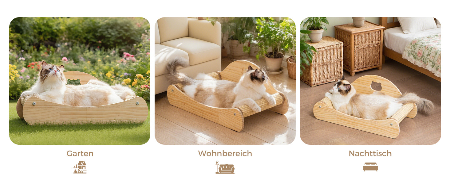 Кігтеточка Avont з сизалю та дерева, лежанка для котів, м'які когтешлі для сну