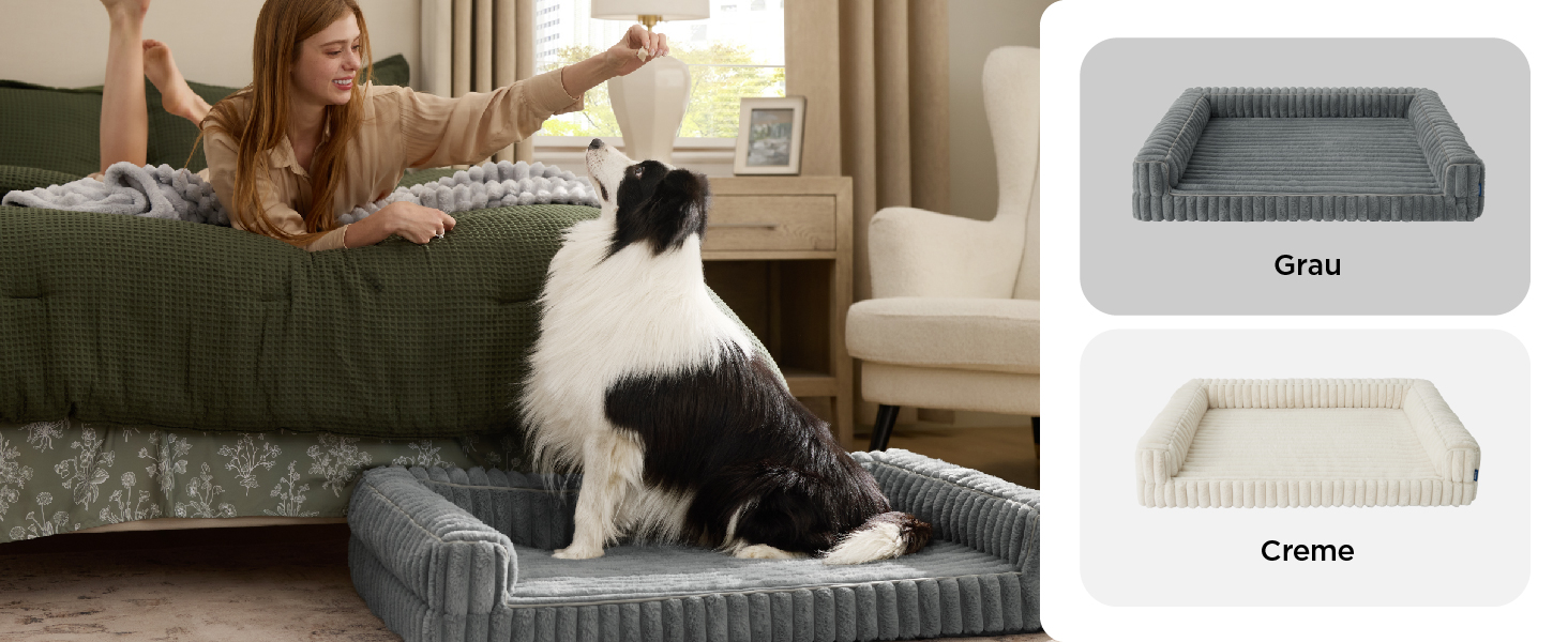 Ортопедичне ліжко для собак середніх порід BEDSURE - 76x51x16.5 см. Водонепроникне диванчик для собак з Memory Foam та Eierkarton-Schaum, знімний Cord-чехол, сірий.