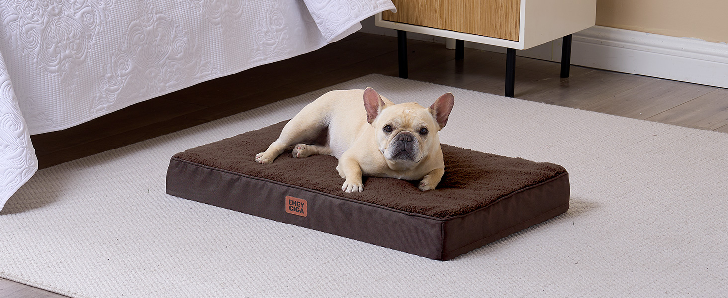 Ортопедичне ліжко для собак середніх порід EHEYCIGA 89x58x9 см, м'яке, знімний чохол, коричневе