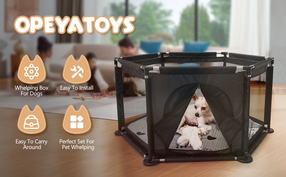 Кінь-вольєр для цуценят шестигранний, 122x65 см, чорний. Ідеально для великих та маленьких порід. Аксесуари для цуценят.