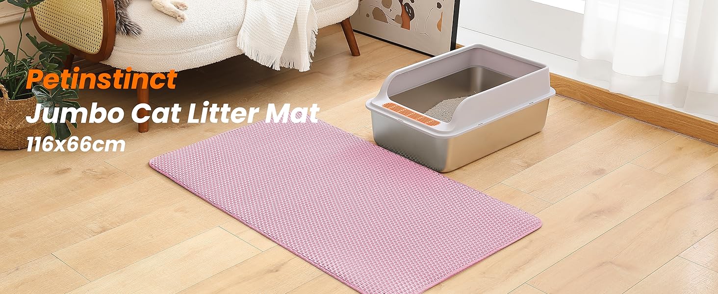 Килимок під лоток для котів Petinstinct, 116x66 см, XXL, рожевий