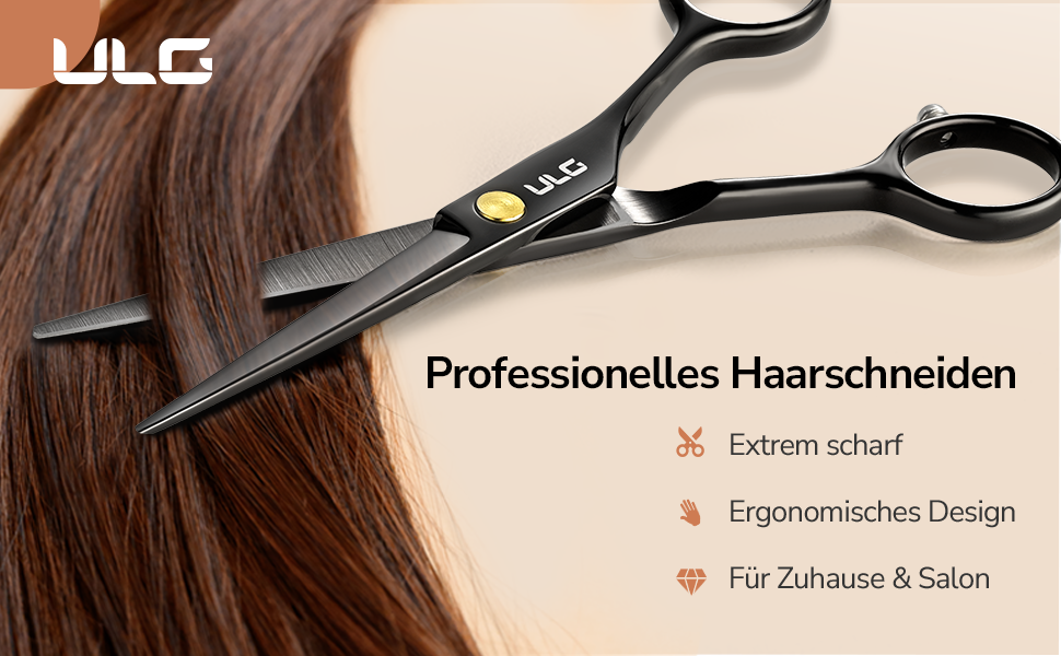 Професійний набір для стрижки волосся ULG: 2 ножиці (16,5 см), розріджувач, гребінець, затискачі, кейс. Підходить для чоловіків, жінок, дітей.