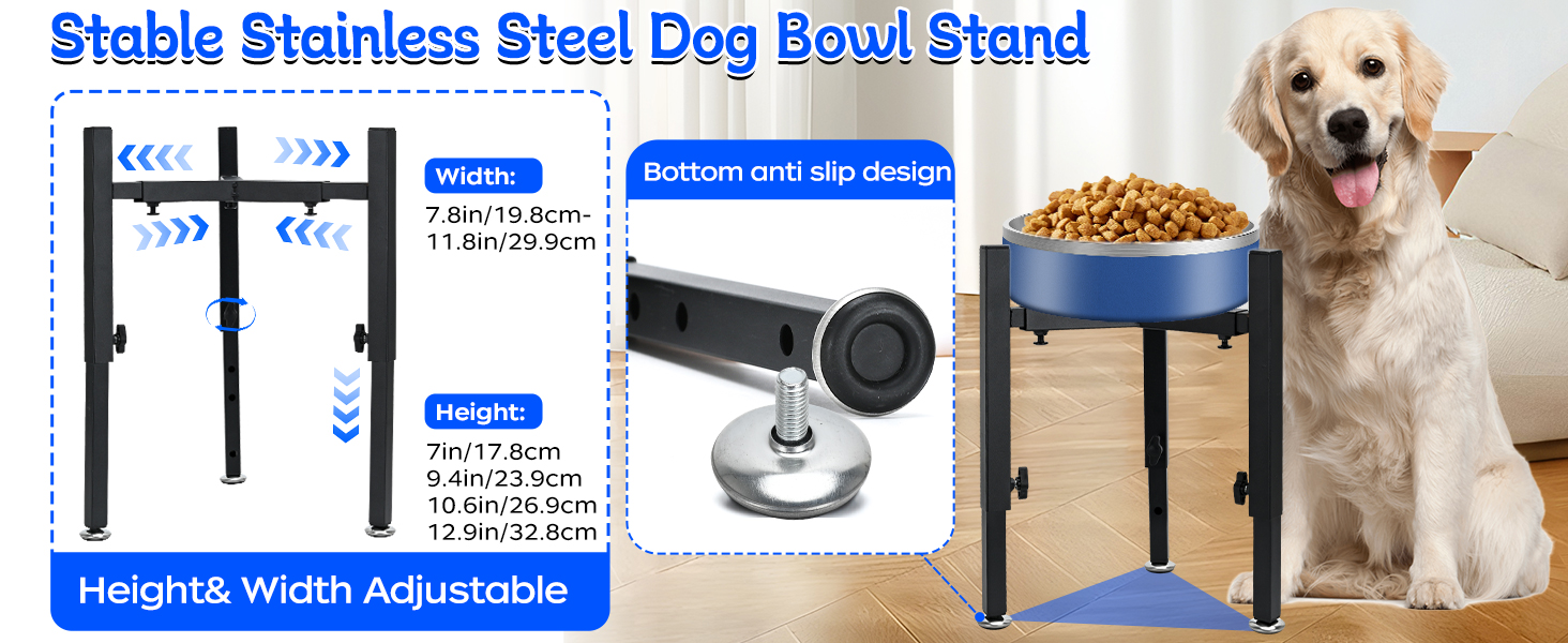 Підставка для корму для собак Triangle, регульована висота, метал, стабільна та протиковзна