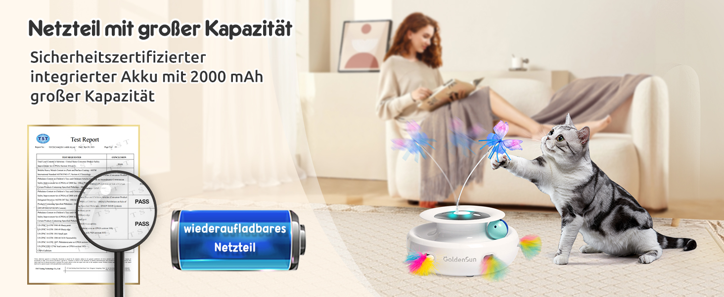 Інтерактивна іграшка для котів GoldenSun 3-в-1: Whack-A-Mole, метелик, м'ячик. USB, 6 насадок. Білий колір