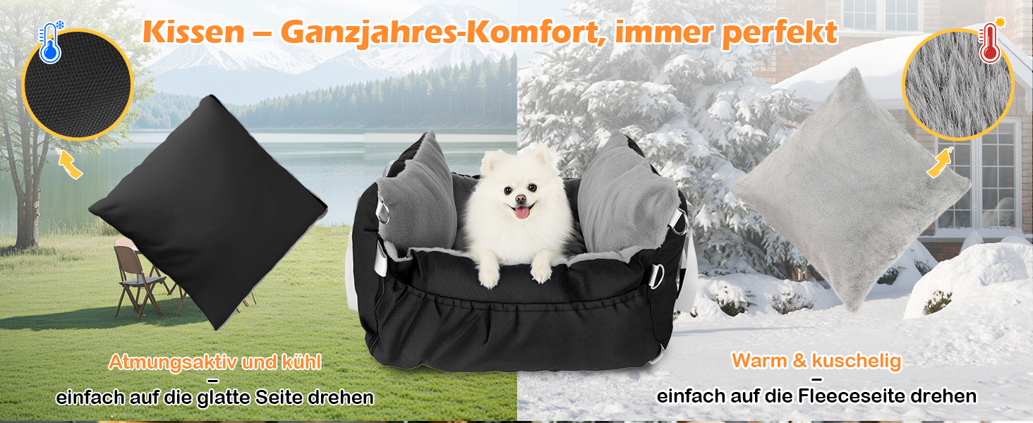 Автомобільний лежак для собак 3-в-1 – переносна лежанка для маленьких собак, з розкладною поверхнею, м'яким матрацом, для переднього та заднього сидіння, чорний