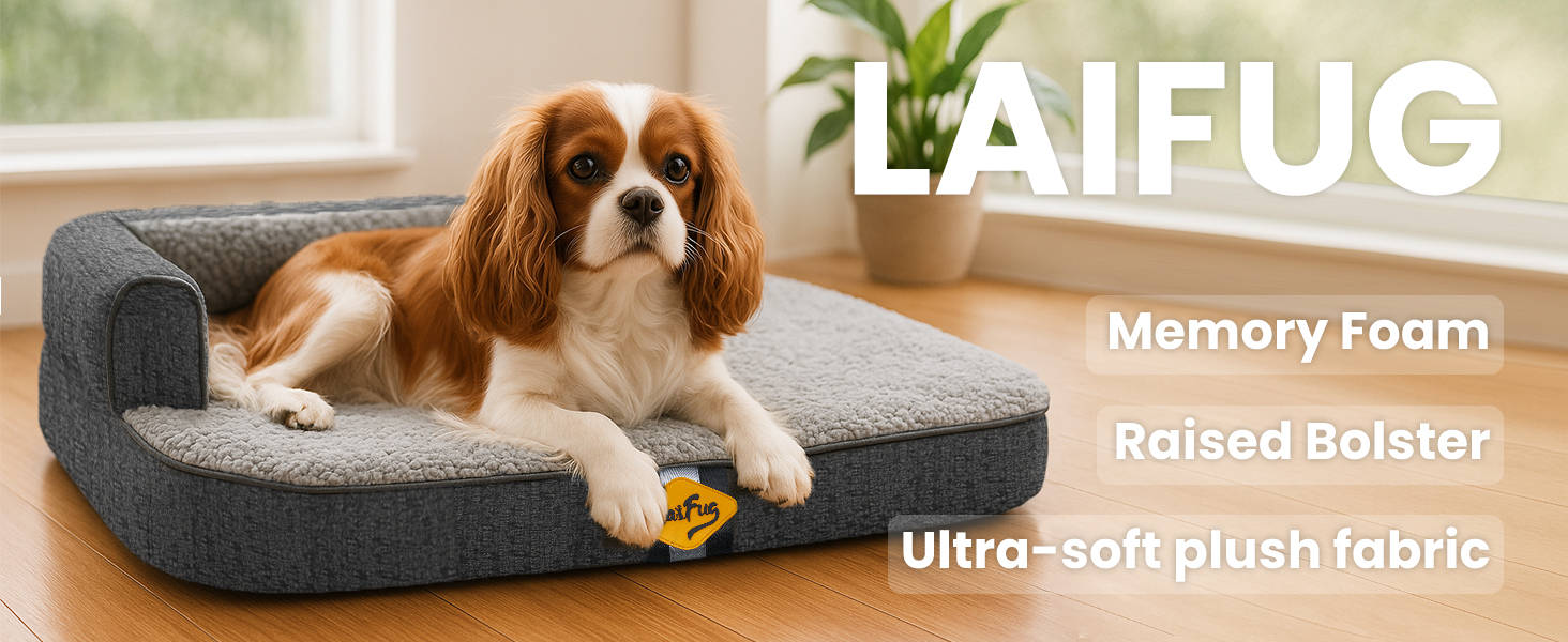 Ортопедичне ліжко для собак Laifug з memory foam, вологостійке, знімний чохол, неслизьке дно, сіре – для літніх та хворих собак