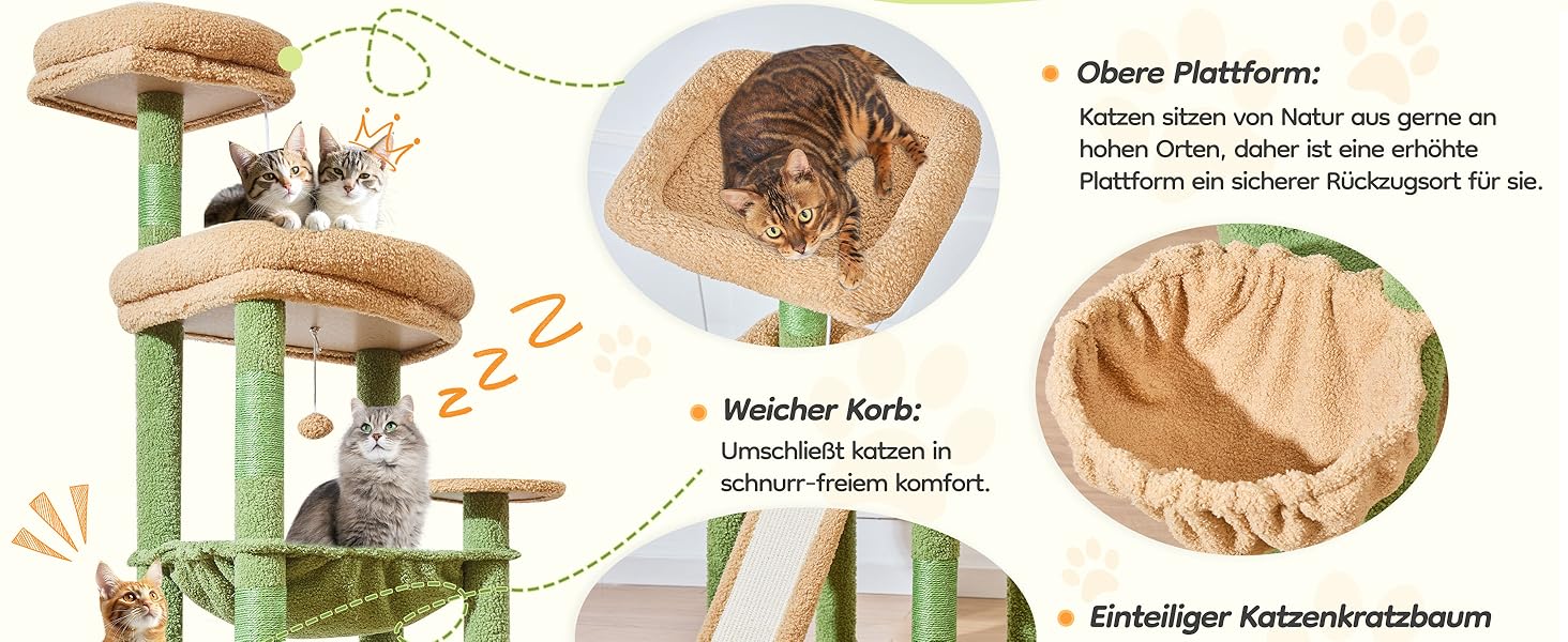 Котячий комплекс Taoqimiao 183 см, великий XXL, з будиночком, гамаком, стійкий, зелений MS045W