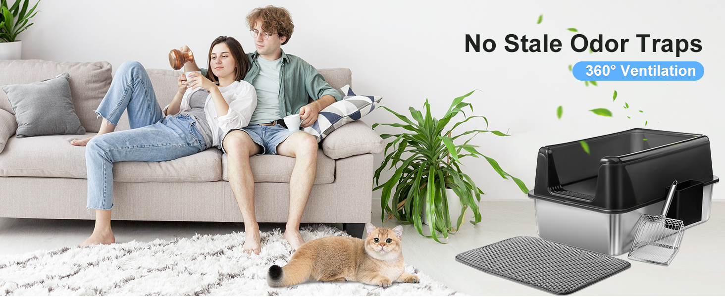 Торгова лоток для котів Marchul Katzentoilette XL з нержавіючої сталі, великий розмір, з кришкою, для великих котів, з антибактеріальним покриттям, з килимком та совком, не липкий