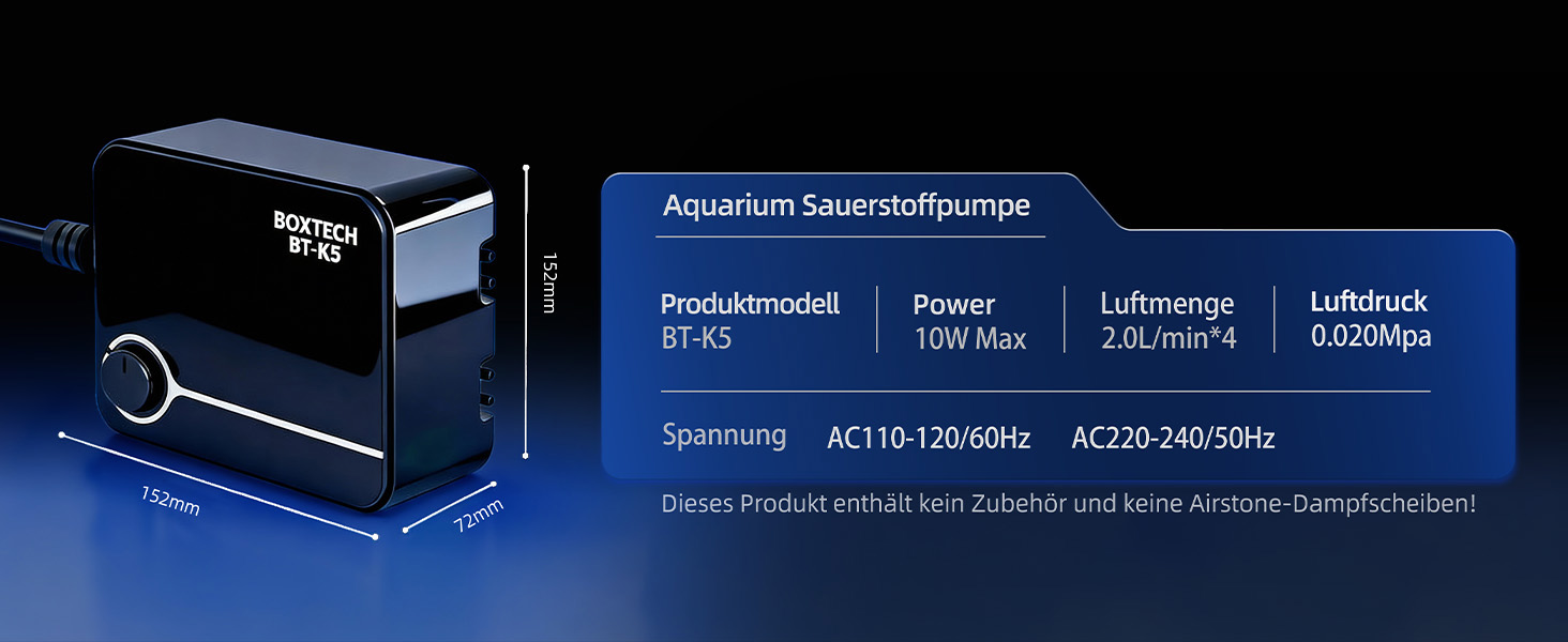 Повітряний компресор для акваріума Boxtech 10W, 4 виходи - тихий, регульований, для акваріумів 50-500л