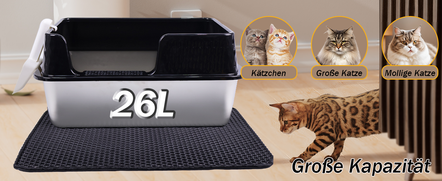 Котлован для котів Vealind з нержавіючої сталі з кришкою, великий, 50L, чорний
