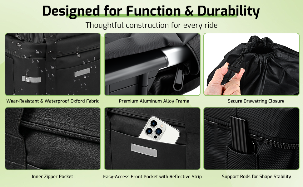 Кошик для велосипеда на кермо, складаний, водовідштовхуючий, знімний, з адаптером для керма, шнурковий замок, для собак, для покупок та подорожей
