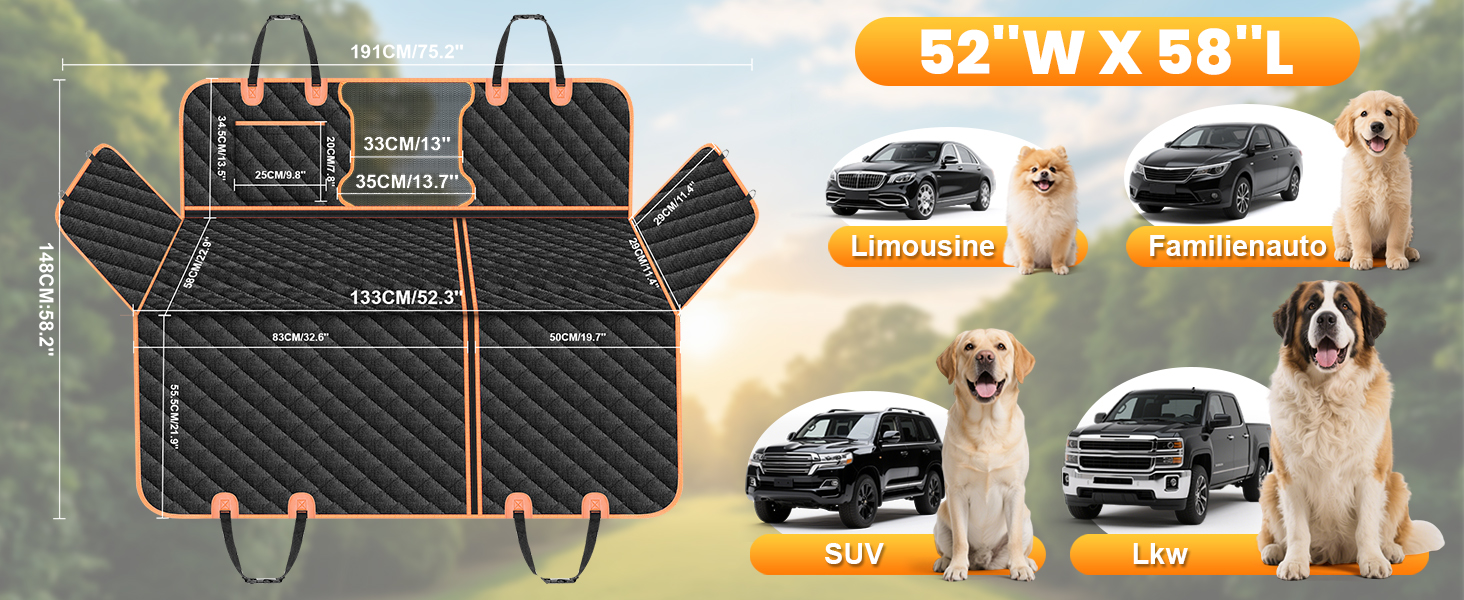 Захист для заднього сидіння авто для собак, 600D, водовідштовхувальний, стійкий до подряпин, з боковими захистами та оглядовим вікном, універсальний, для собак
