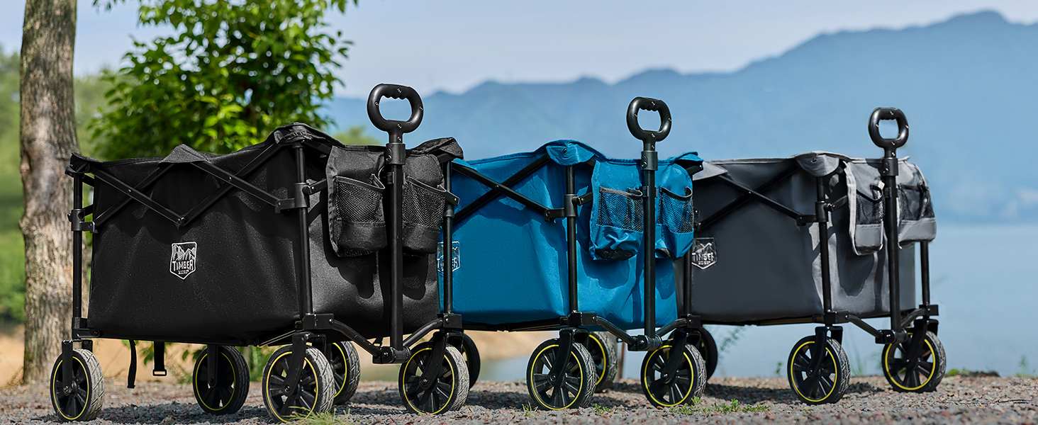 Возик вантажний складний Timber Ridge 200л з тримачем для напоїв, для саду, відпочинку, кемпінгу, чорний
