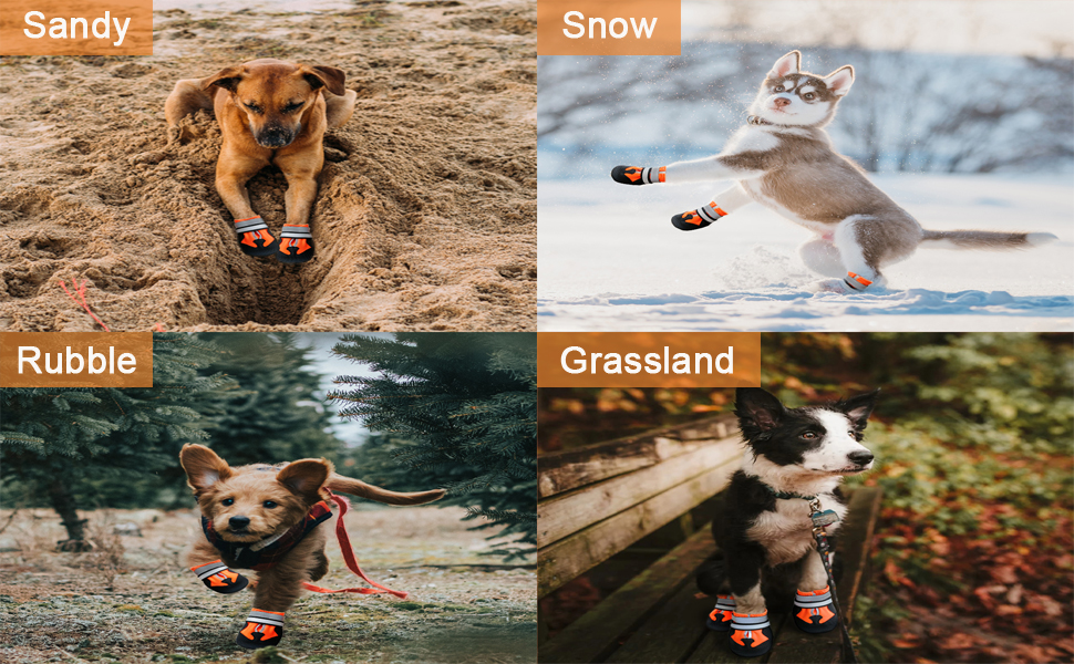 Водонепроникні чоботи для собак, 4 шт. Антиковзкі чоботи для собак з відбиваючим ремінцем, дощовики для собак, захист лап для малих, середніх та великих собак (S, Помаранчевий)