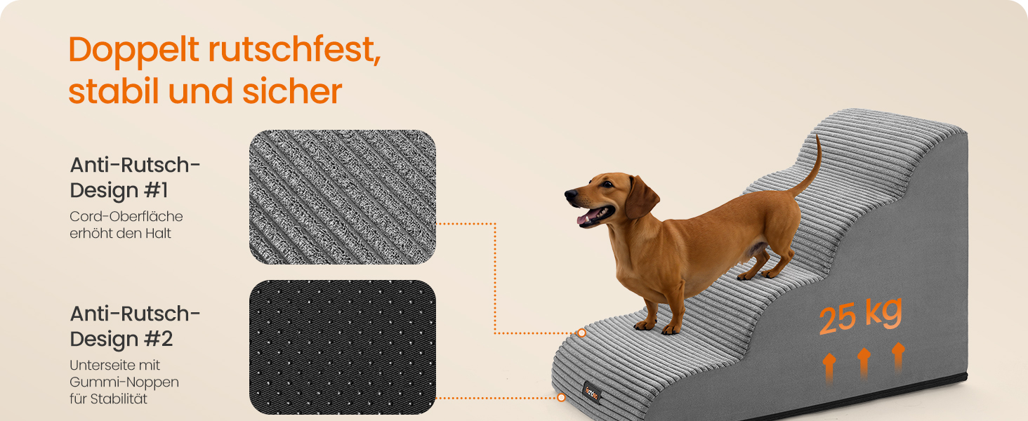 Сходинки для собак Feandrea, 4 сходинки, для маленьких собак, котів, водонепроникні, неслизькі, знімний чохол, сірий PPS004G01