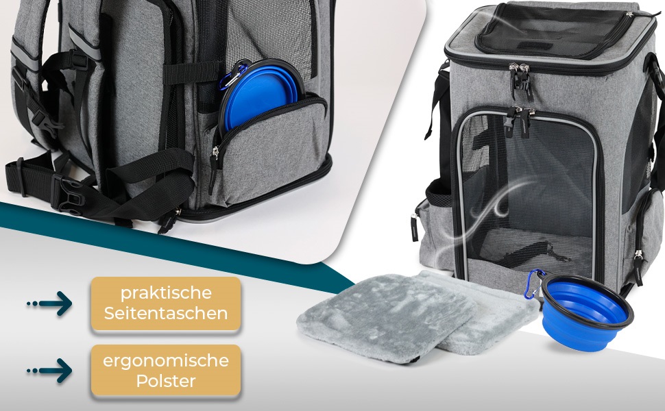 Рюкзак для собак PETSWORLD, складаний | Для тварин до 8,5 кг | Дихаючий, з сіткою | Ергономічна підкладка | Кишені та аксесуари