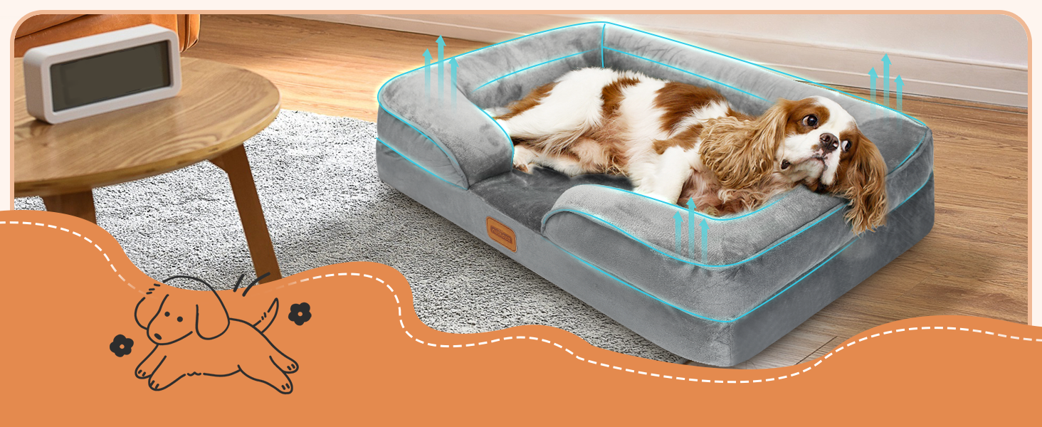 Ортопедичне ліжко для собак Nobleza, середній розмір, 71x58x17 см, з піною з пам'яті, сіре, для маленьких і середніх собак, миється, вологостійке, неслизьке, з високим бортиком