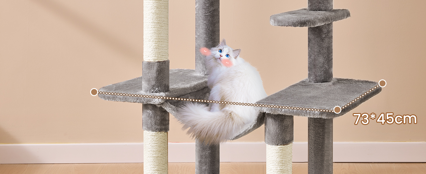 Кігтеточка для котів MSmask велика, багатоярусна з платформами, гамаком та сизалевими стовпчиками (сірий)