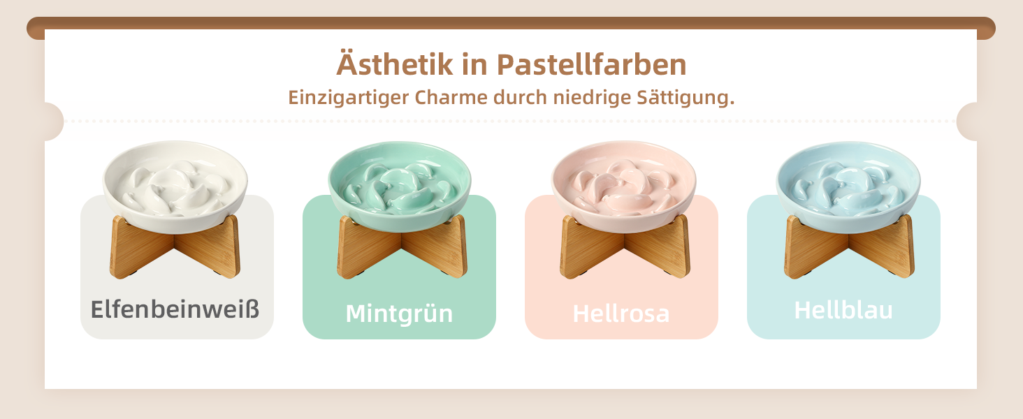 Антислизький годівниця для котів з кераміки з металевим підставкою - Підвищена годівниця проти захлинування - Лабіринтова миска для повільного годування - Рожевий (миска + бамбук - білий)