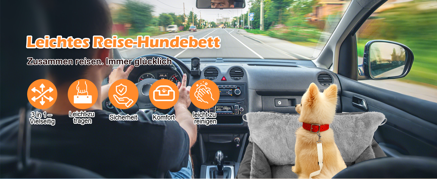 Автокрісло для собак 3-в-1 з розкладним ліжком – переносна автолюлька для маленьких собак, з м'яким матрацом, для переднього або заднього сидіння, внутрішнє та зовнішнє використання (02-Сірий)