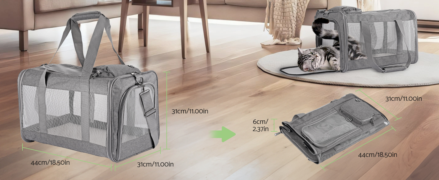 Транспортна сумка для котів та собак середнього розміру TAIKURA, складана переноска для тварин, дихаюча та миюча, з плечовим ременем, 44x31x31 см