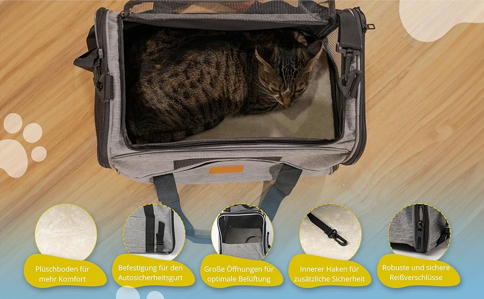 TREKAM Транспортний бокс для котів та маленьких собак з мискою, ковдрою, ременем на плече та м'якою підкладкою - для автомобіля та літака
