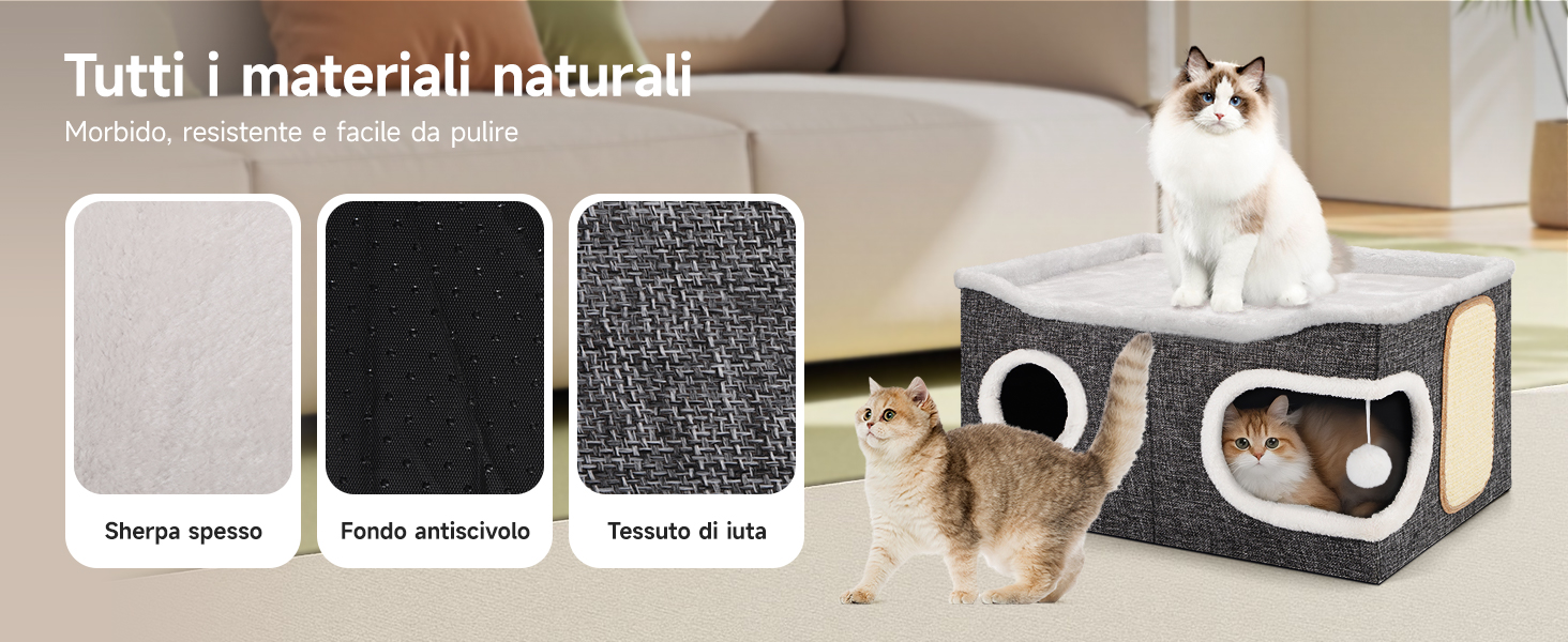 Шика Будинок-печеринка для котів, великий закритий будиночок для котів, 61T*45B*32H см, двоярусний куб для котів, XXL печеринка для котів з когтеточкою та іграшкою, будиночок-печеринка для маленьких та середніх тварин, великий, сірий