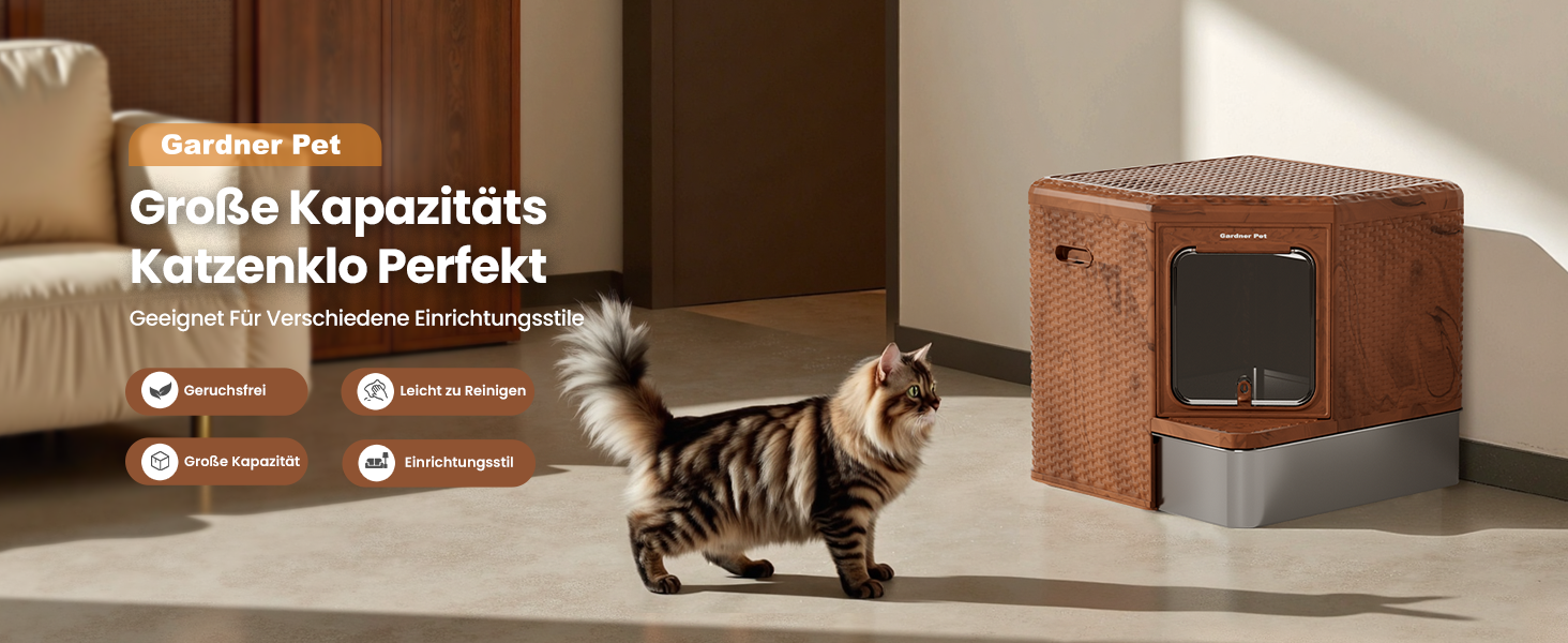 Торгова лоток для котів Gardner Pet з кришкою, великий, з висувним піддоном, сучасний дизайн плетіння ротангу, з фільтром з активованого вугілля, 50 x 50 x 50 см, базова версія