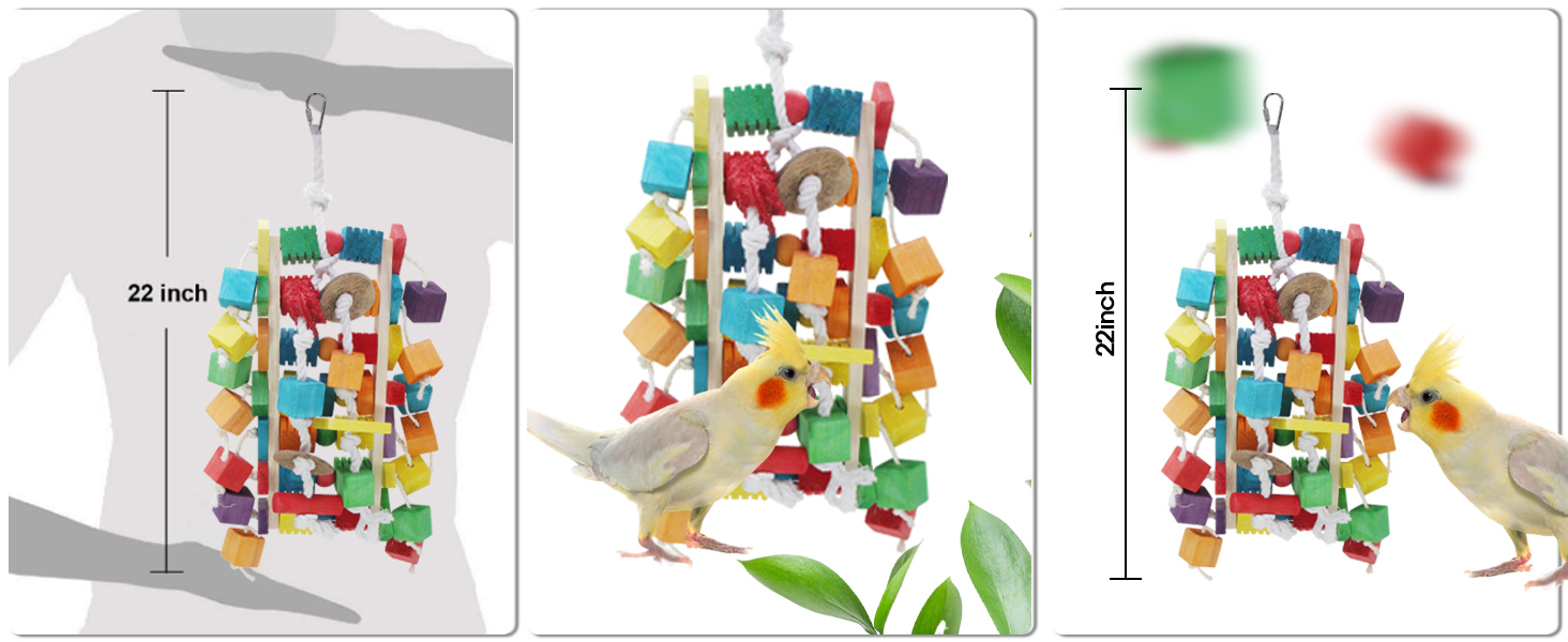Іграшка для папуги MQUPIN: дерев'яні блоки для жування, 56 см, для Африканського сірого папуги, M-11 inches