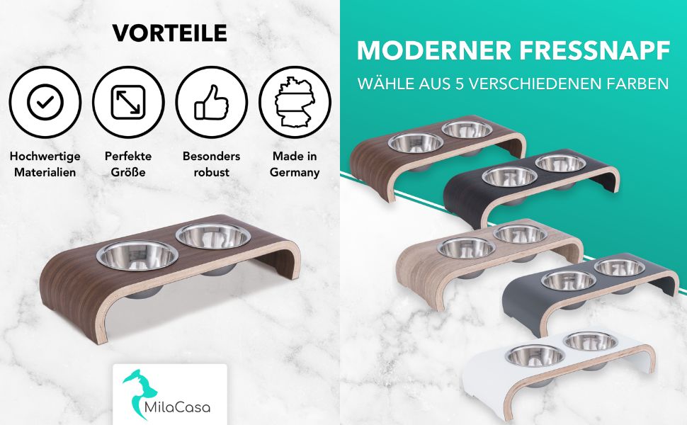 Набір мисок для котів MilaCasa Katzennapf - 2 шт. з піднятою платформою, з дерева волоського горіха