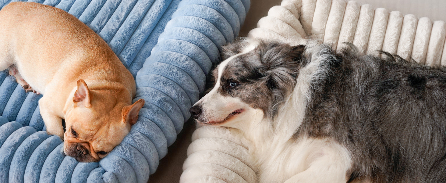 Ортопедичний лежак для собак великих порід, лежанка для собак XL, з м'якою подушкою для шиї, знімний та пральний килимок, з ручками (Бежевий, 109 * 76 * 20 см)