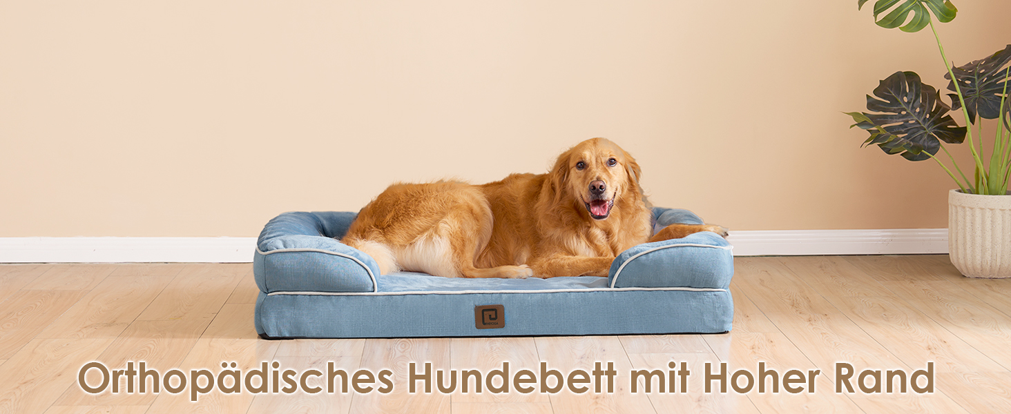 Ортопедичне ліжко для собак великих порід EHEYCIGA, 112x81 см, кошик для собак з Memory Foam, водовідштовхувальне, неслизьке, з високим бортиком, блакитний колір