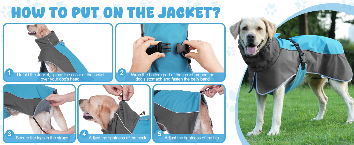 Водонепроникна куртка для собак, світловідбиваюча, вітронепроникна, тепла зимова куртка з м'яким флісовим підкладкою для маленьких та великих собак, для активного відпочинку на природі, кемпінгу та походів у холодну погоду, блакитна, XL (довжина спини: 60 см)