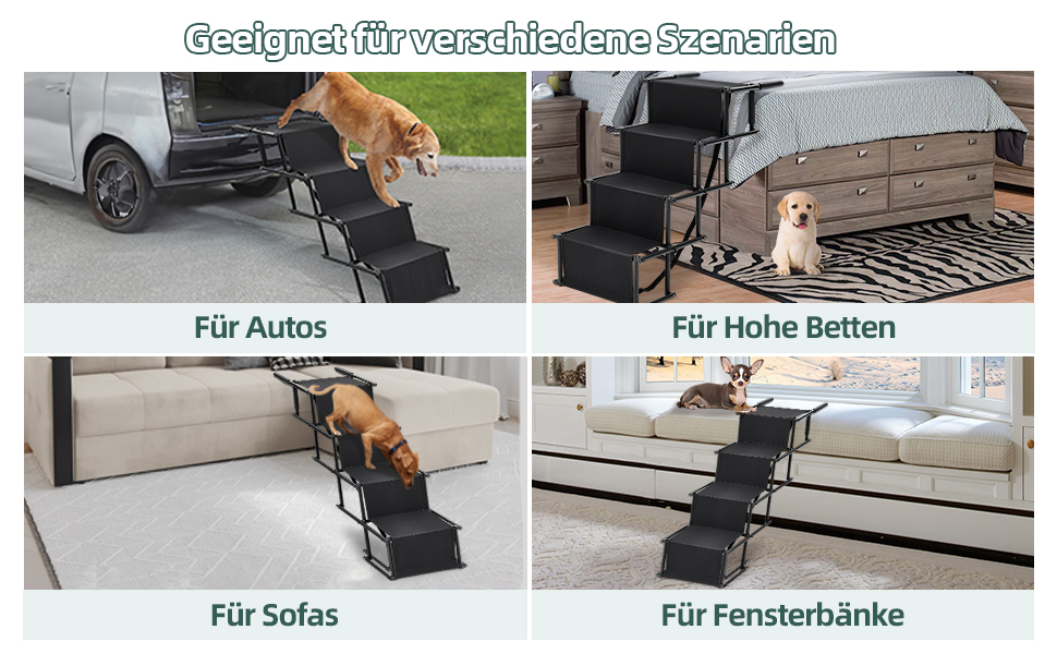 Сходинки для собак: портативна пандус для авто, 4 сходинки, чорний, до 80 кг